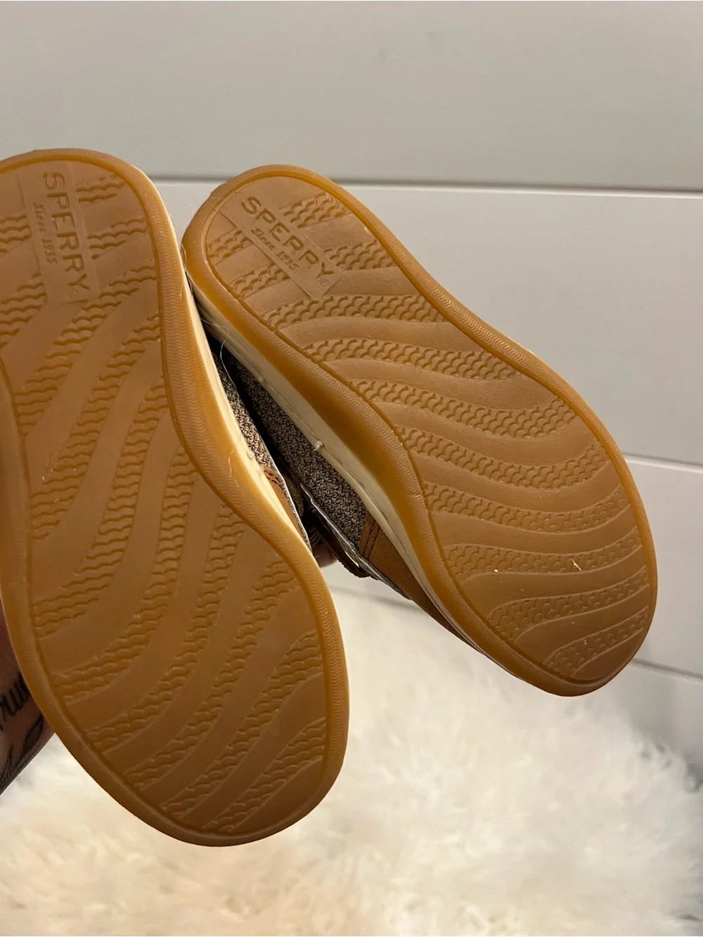 Sperry Boys Kids Toddler Tan Leather & Linen Songfish Boat Shoes Size 8.5 preppy
